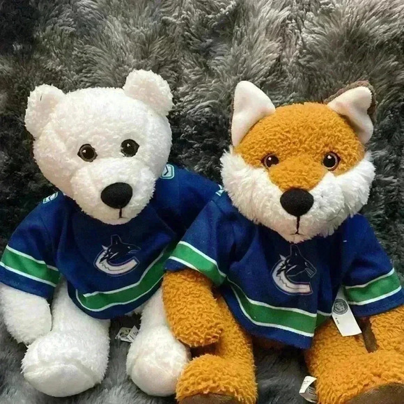 NHL Vancouver Canucks Plush White Bear and Brown Fox Stuffed Animals with Jersey - Picture 14 of 16